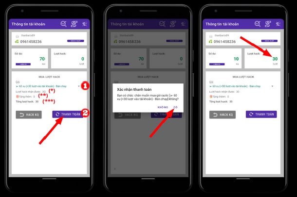 Bước 4: Hướng dẫn mua lượt hack